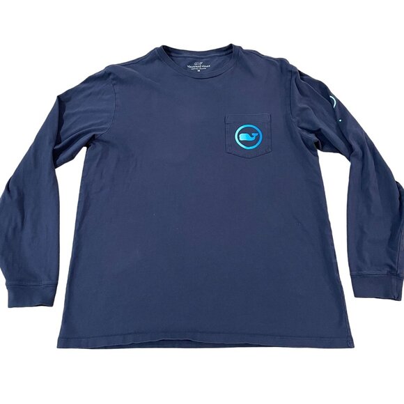 Vineyard Vines Pocket T-Shirt Men's Size Medium Long Sleeve Whale Logo Blue - Picture 1 of 5